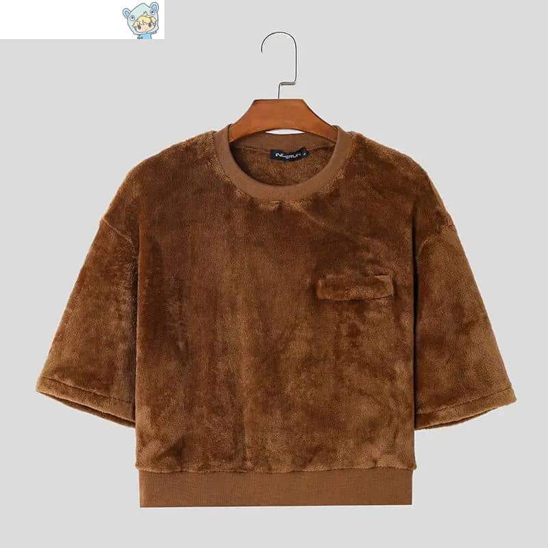 Fleece Plush O-neck Tee Tops 4 1050738797