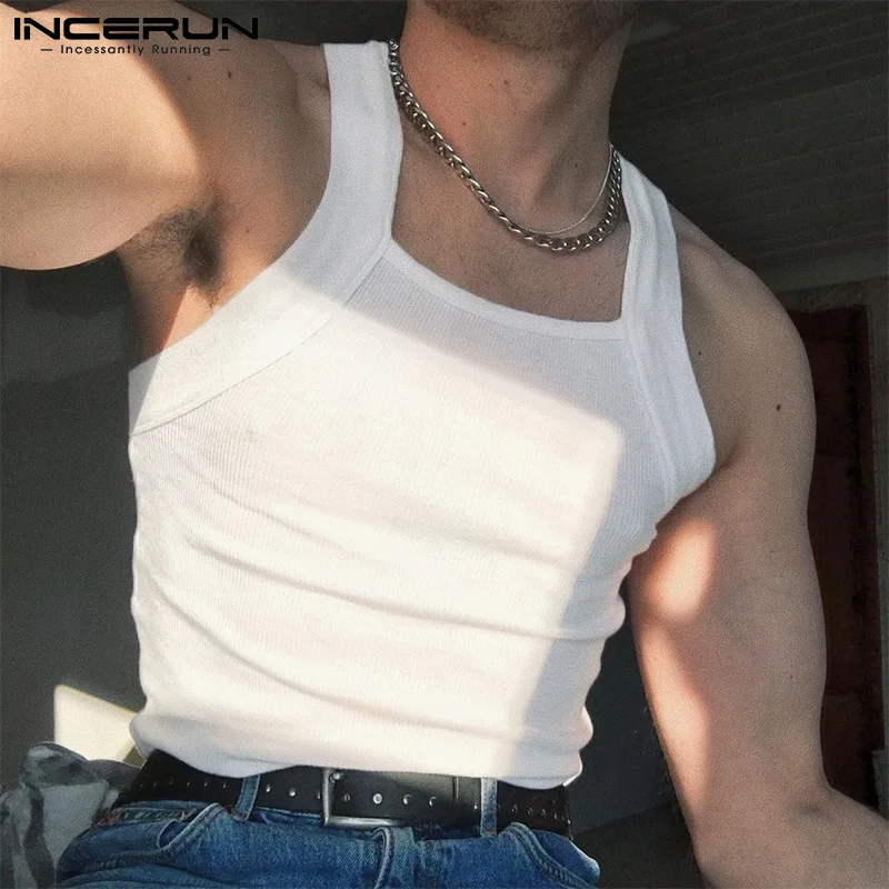 2023 Fashion Men Tank Tops Solid Color O-neck Sleeveless Skinny Vacation Casual Vests Streetwear Party Men Clothes S-5XL INCERUN 1