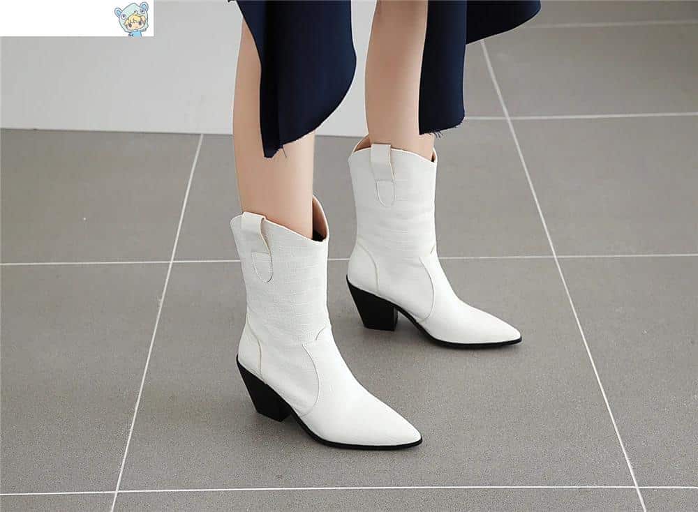 Cowboy Keilabsatz Ankle Boots mit Schlangenmuster in Gelb und Weiß 33 1217189596