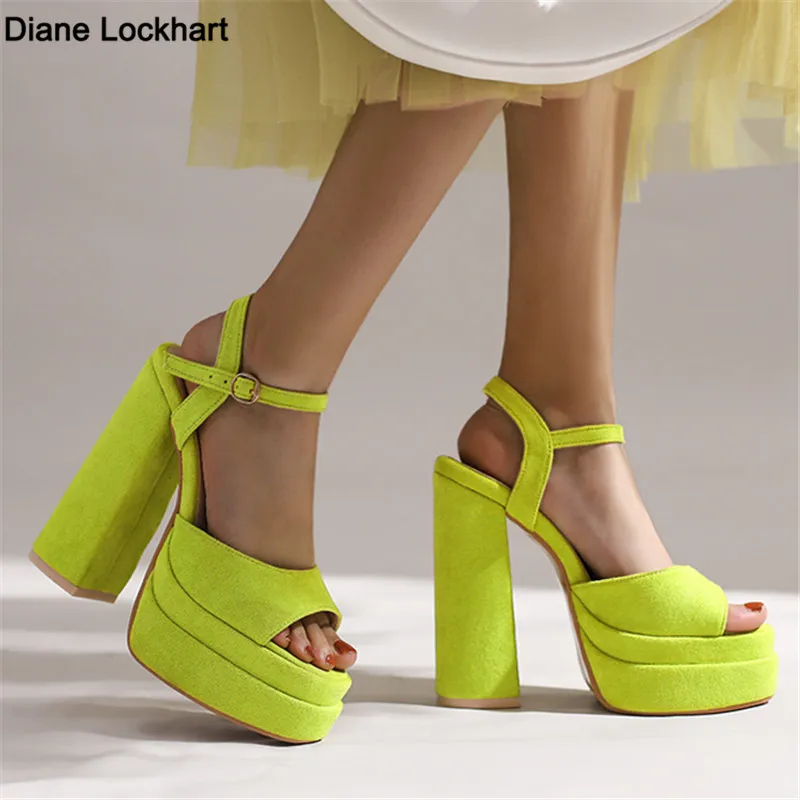 2022 New Summer Platform Sandals Women Shoes Thick Heels Sandals 14.5CM High Heels Suede Fashion Ladies Sandals Size 34-43 1