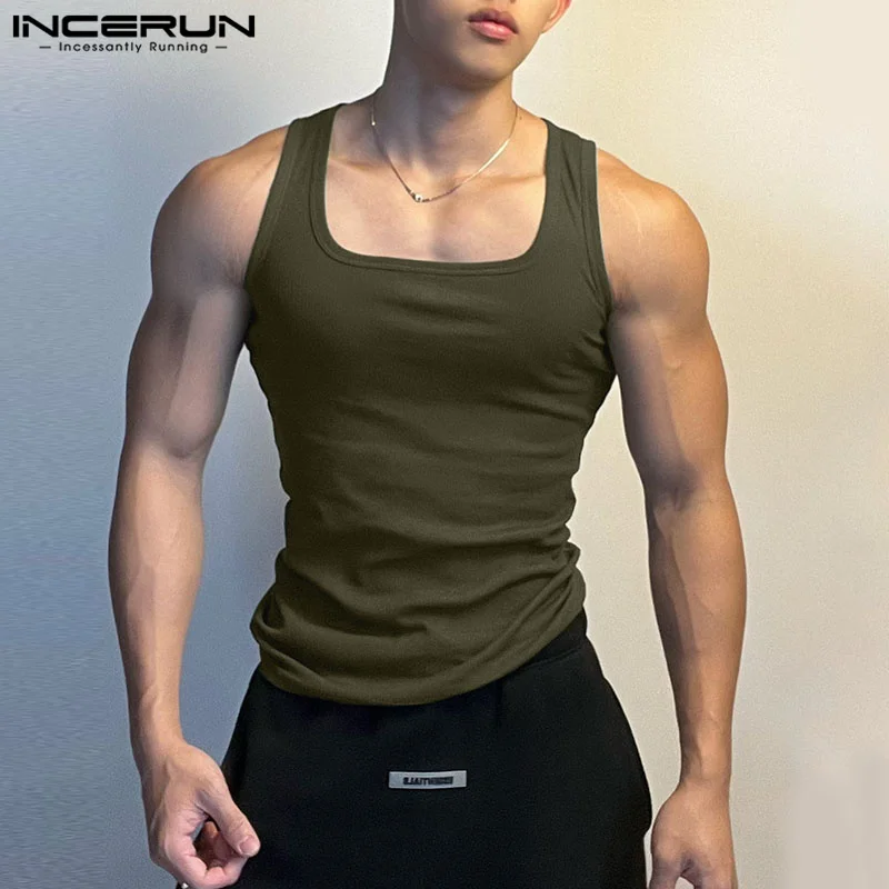 2023 Men Tank Tops Solid Color O-neck Sleeveless Workout Casual Male Vests Fitness Summer Streetwear Men Clothing S-5XL INCERUN 1