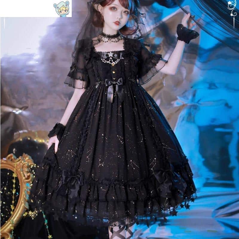 Viktorianisches Gothic Lolita Kleid mit Perlenkette und Schleife 17 1571042504