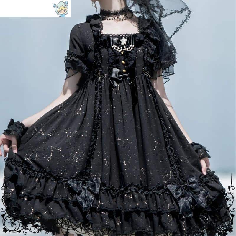 Viktorianisches Gothic Lolita Kleid mit Perlenkette und Schleife 3 1665180646