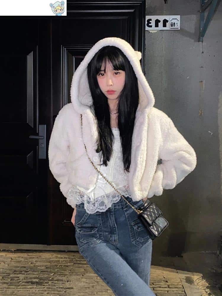 DaKawaii Plüsch Bäreohren Kapuzenpullover Shorts Set 19 1673314757