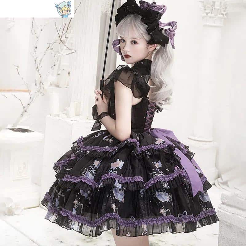 Vintage Gothic Lolita Kleid mit Schleifenmuster 2 1740521582