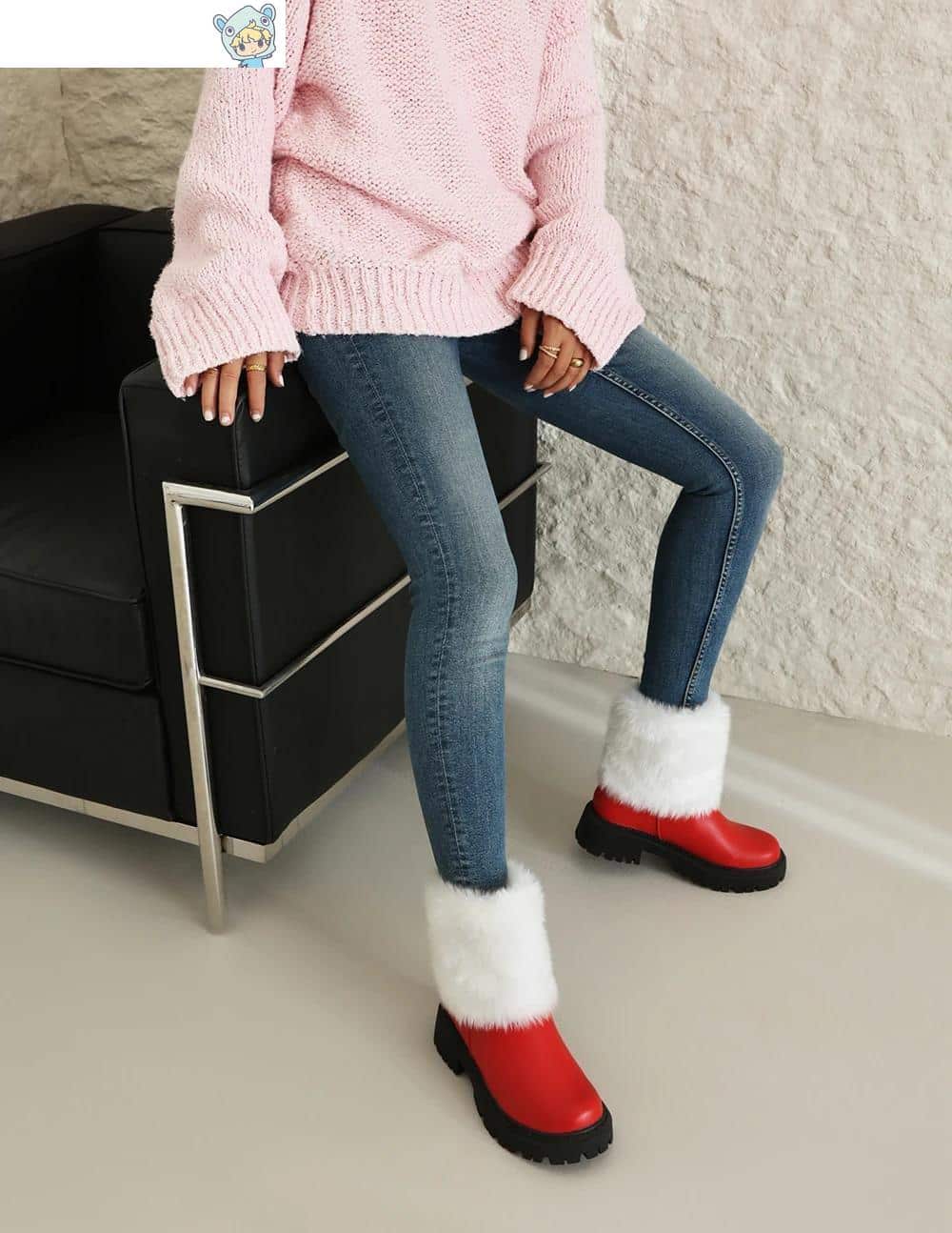 Winter Knöchelstiefel in Pink, Weiß und Schwarz mit Pelz und Plüsch - Größe 35-43 34 1839056725