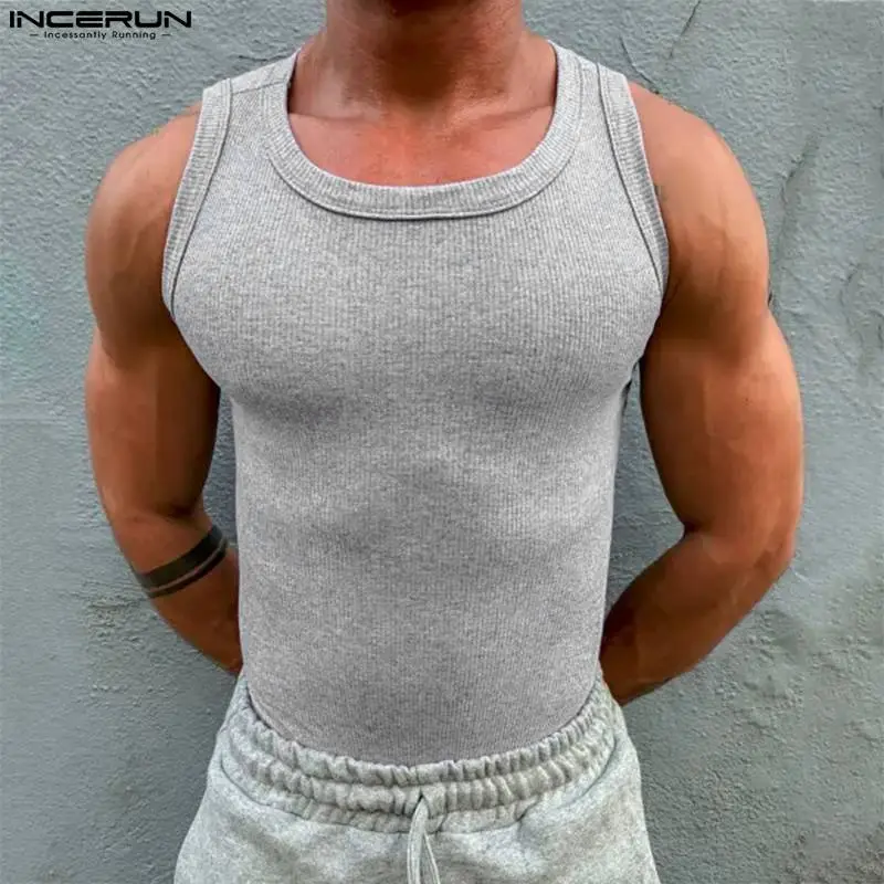 2023 Men Tank Tops Solid O-neck Sleeveless Fitness Workout Summer Vests Streetwear Stylish Casual Men Clothing S-5XL INCERUN 1