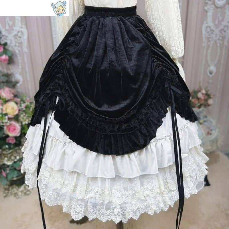 Vintage viktorianischer Lolita Samtrock mit eleganter Spitze - Abendrock - Midi-Rock für Herbst und Winter 6 1982567182