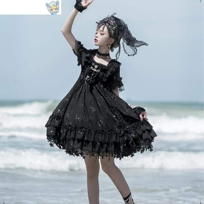 Viktorianisches Gothic Lolita Kleid mit Perlenkette und Schleife 19 2016197374