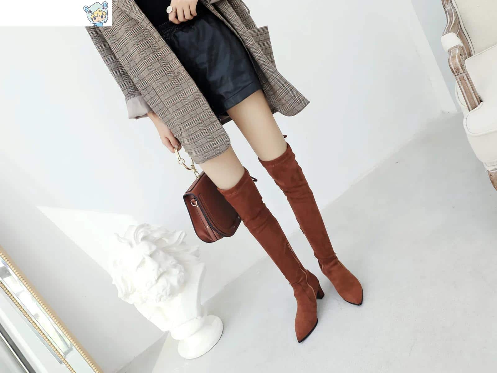 Wildleder Overknee Stiefel mit hohem Absatz 31 2032954103