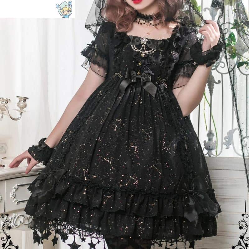 Viktorianisches Gothic Lolita Kleid mit Perlenkette und Schleife 20 2102617500