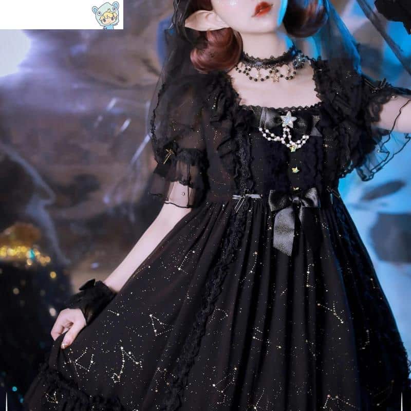 Viktorianisches Gothic Lolita Kleid mit Perlenkette und Schleife 2 280851116