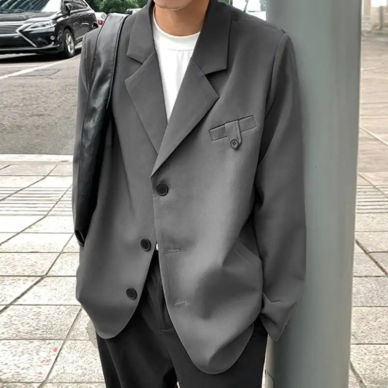 INCERUN Men Blazer Solid Color Lapel Long Sleeve Button Casual Suits Streetwear Autumn 2023 Korean Fashion Male Thin Coats S-5XL 1