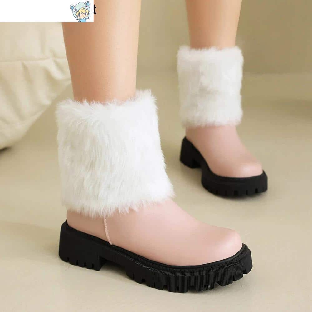 Winter Knöchelstiefel in Pink, Weiß und Schwarz mit Pelz und Plüsch - Größe 35-43 2 3729498