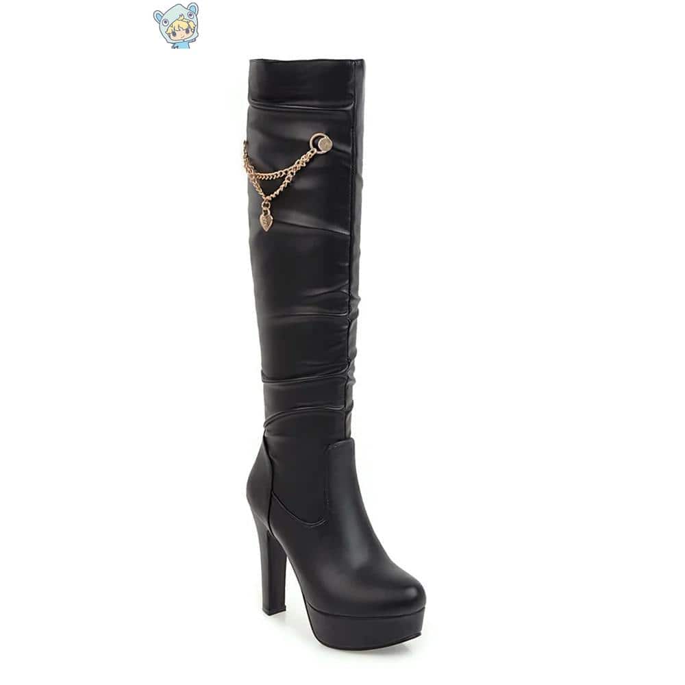 Herbst Winter Kniehohe Stiefel Schwarz Weiß Rosa Stiletto Absatz Platform Stiefeletten Chain Boots 15 41422115