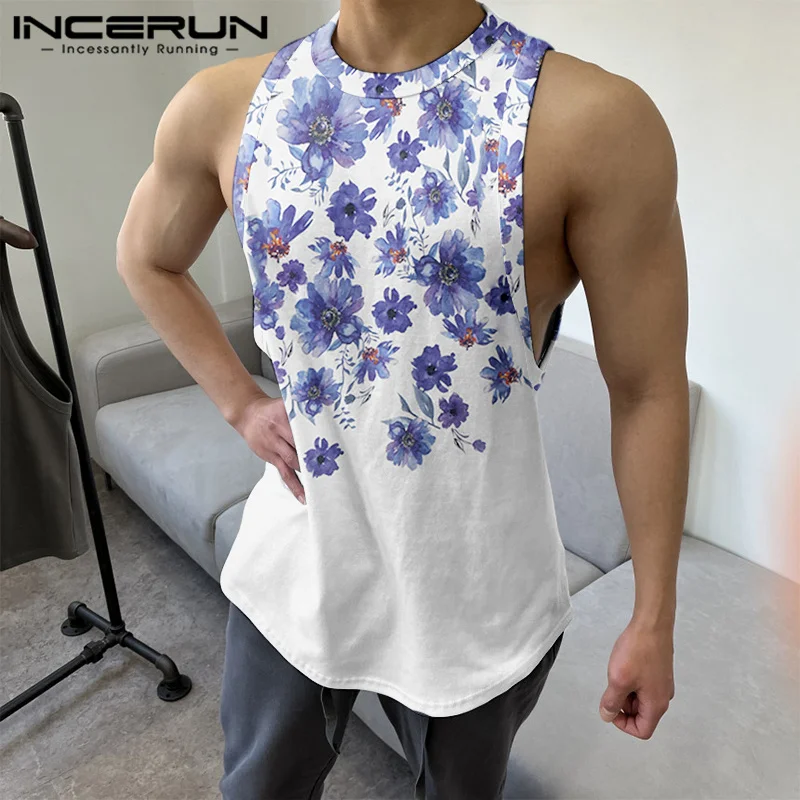 2023 Summer Men Tank Tops Flower Printing O-neck Sleeveless Vacation Casual Vests Streetwear Fashion Men Clothing S-5XL INCERUN 1