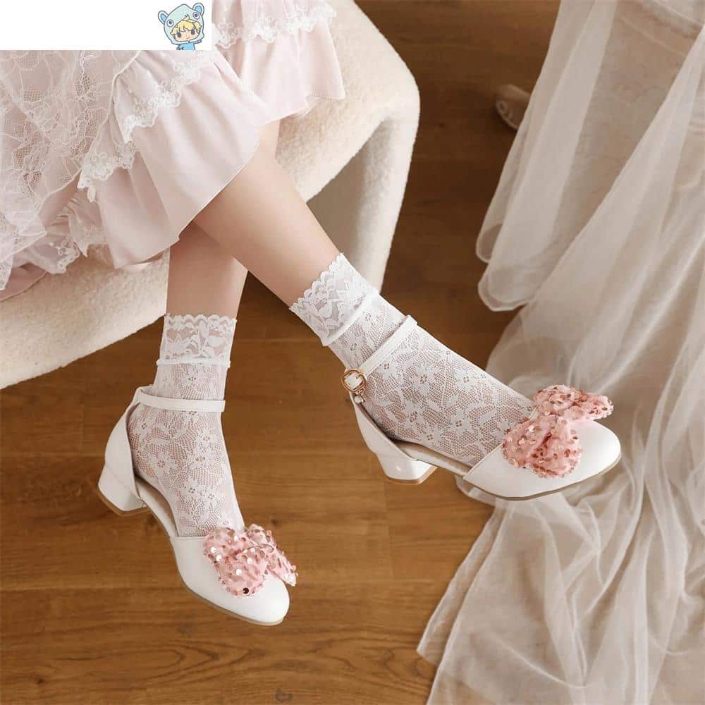 Frühlings Hochzeit High Heels Mary Jane Pumps in Weiß Pink Beige mit Schleife - Princess Cosplay Lolita Shoes 28 4819163