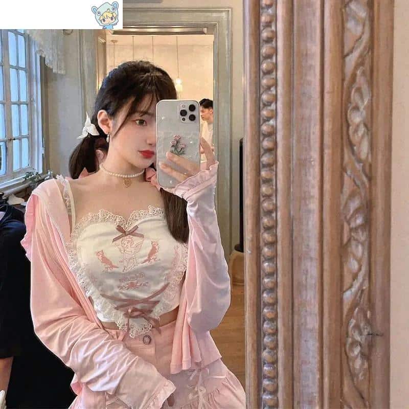 Zuckersüßes Lolita Tank Top mit Stickerei und Herzapplikationen 2 555258329