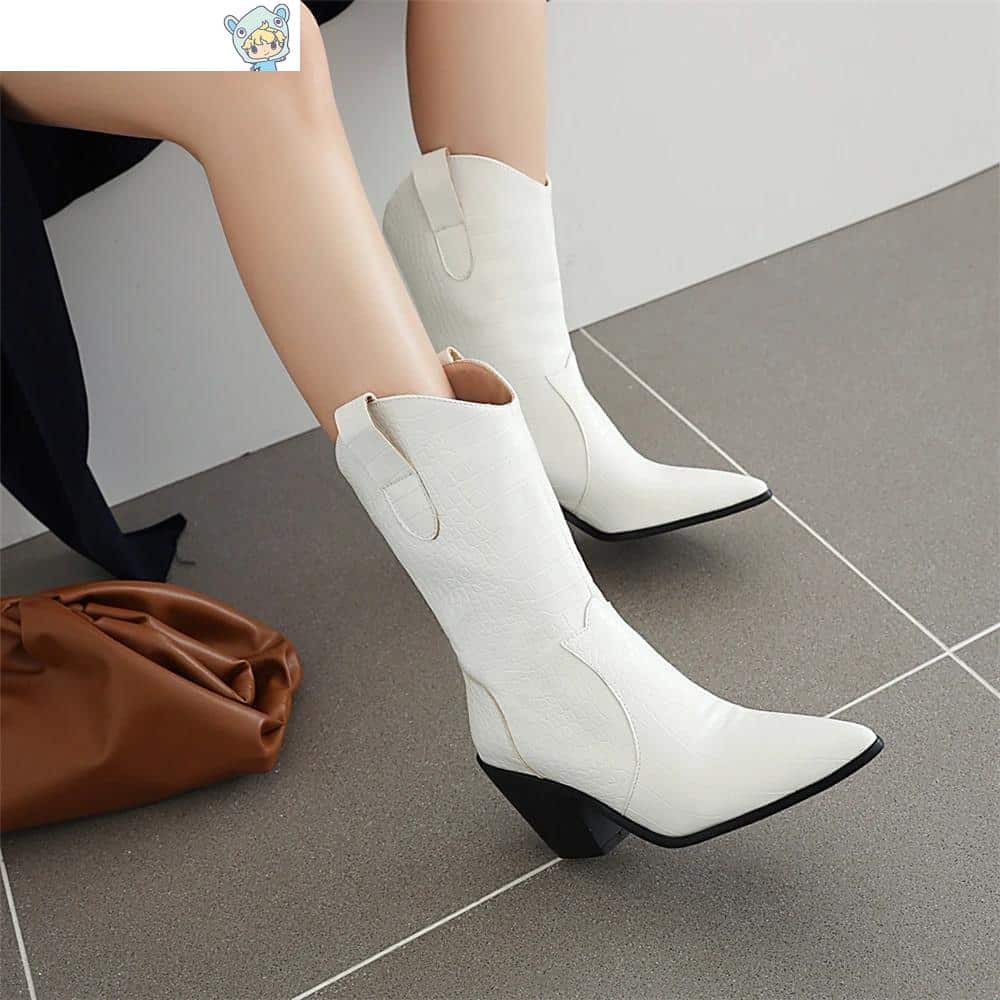 Cowboy Keilabsatz Ankle Boots mit Schlangenmuster in Gelb und Weiß 32 596809123