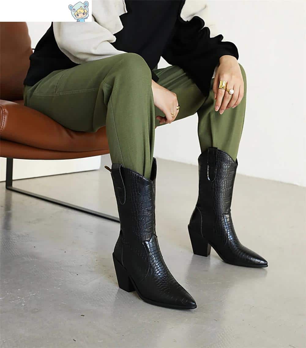 Cowboy Keilabsatz Ankle Boots mit Schlangenmuster in Gelb und Weiß 37 695831258