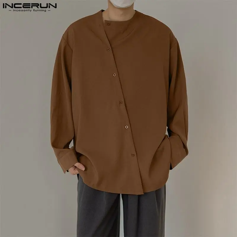 2023 Men Shirt Solid Color Streetwear Long Sleeve Button Casual Men Clothing Fashion Leisure Irregular Shirts S-5XL INCERUN 1