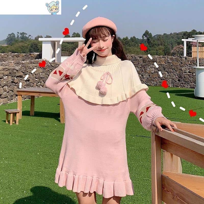 Süßer Lolita Pullover mit Rollkragen in Pink 4 760741386