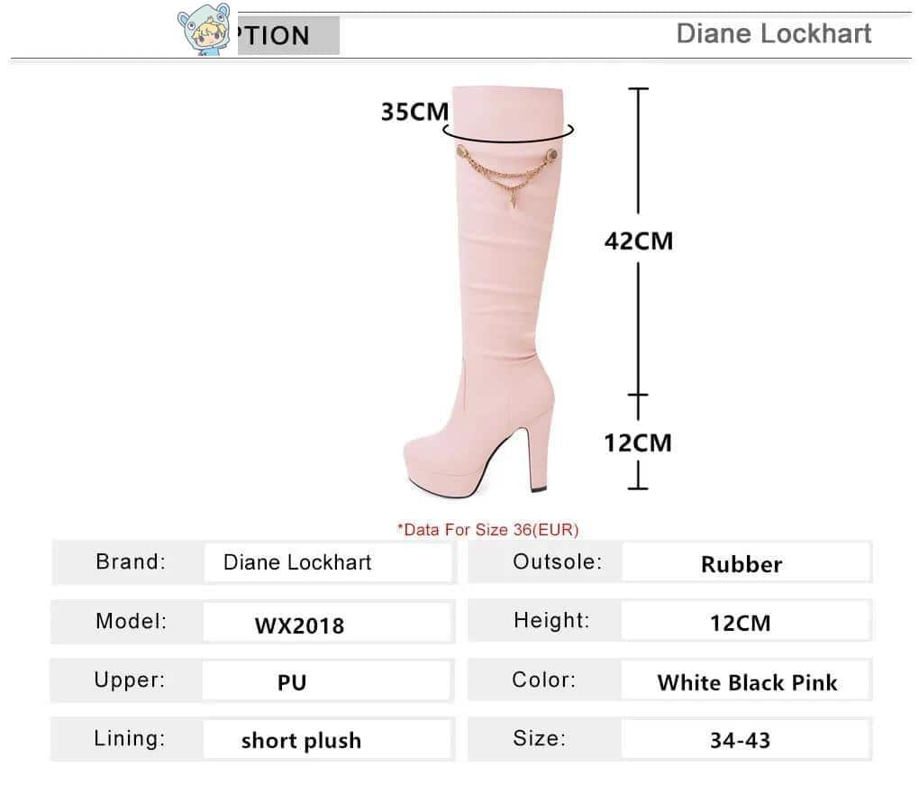 Herbst Winter Kniehohe Stiefel Schwarz Weiß Rosa Stiletto Absatz Platform Stiefeletten Chain Boots 13 770112993