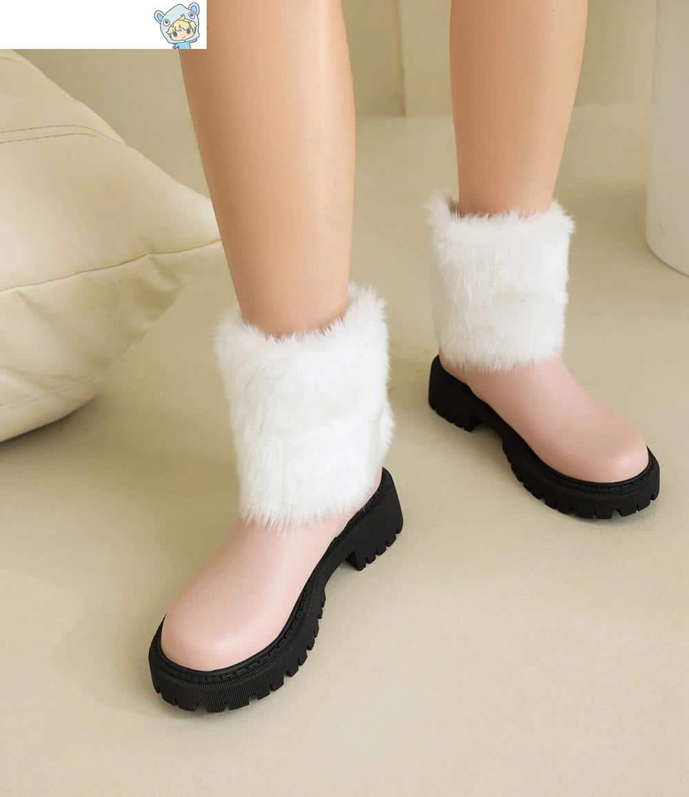 Winter Knöchelstiefel in Pink, Weiß und Schwarz mit Pelz und Plüsch - Größe 35-43 24 775708184