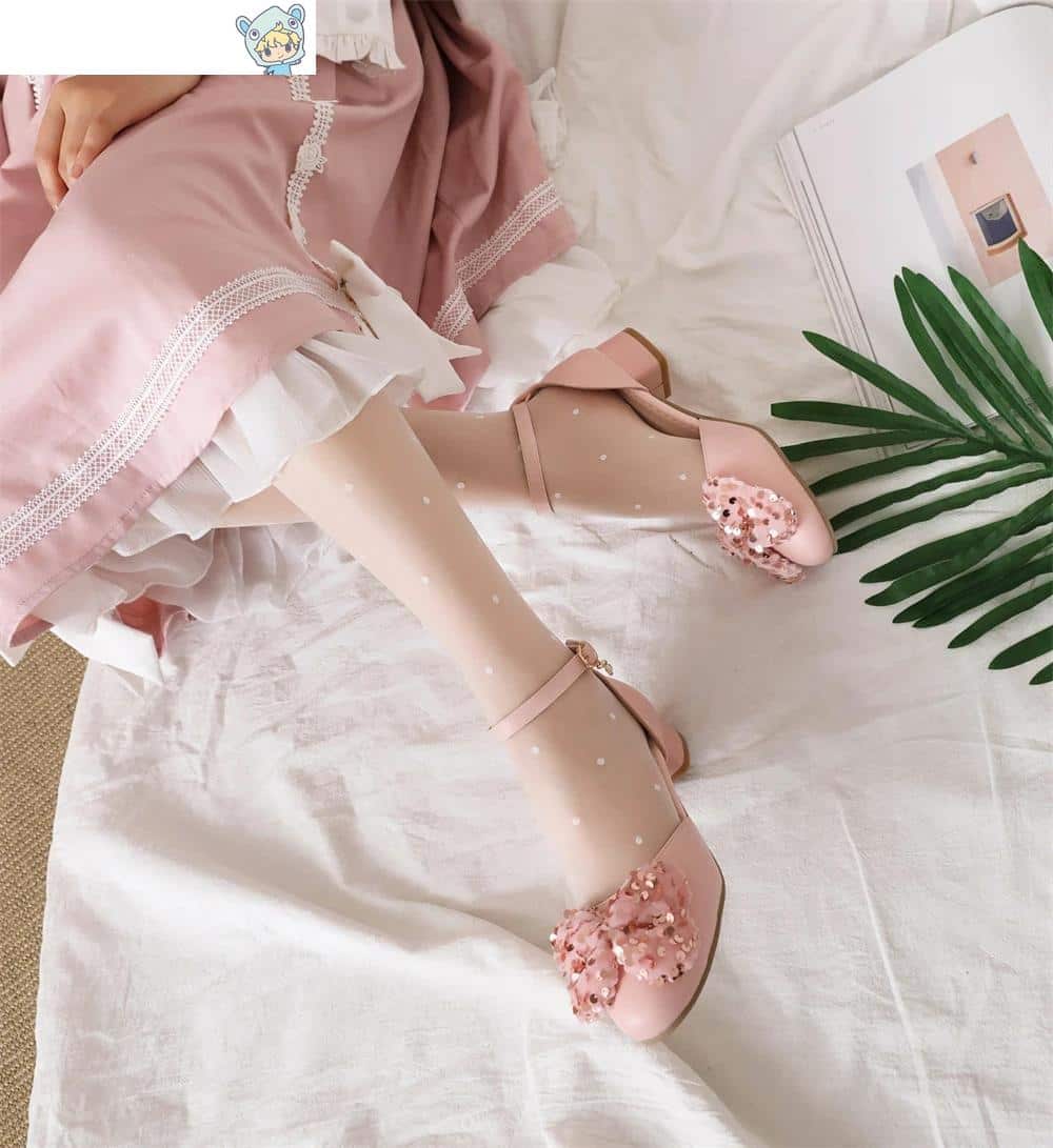 Frühlings Hochzeit High Heels Mary Jane Pumps in Weiß Pink Beige mit Schleife - Princess Cosplay Lolita Shoes 23 793256170