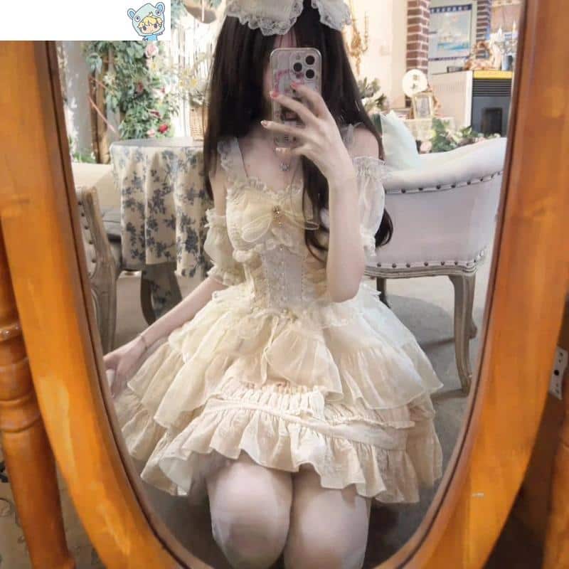 Süßes Kawaii Lolita Kleid mit Bogen und Blumen 6 794438569
