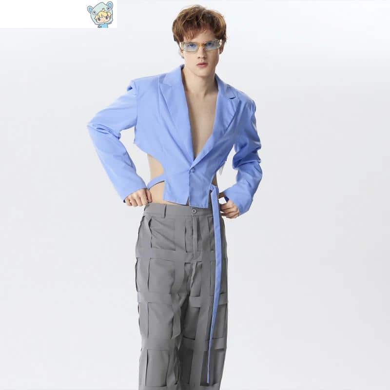 Herren Unregelmäßiger Blazer Langarm Anzug Crop Mantel 3 873794661