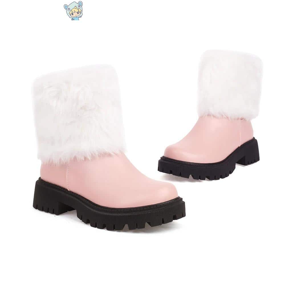 Winter Knöchelstiefel in Pink, Weiß und Schwarz mit Pelz und Plüsch - Größe 35-43 15 886902057