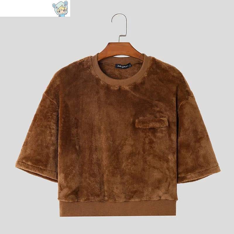 Fleece Plush O-neck Tee Tops 19 96372883