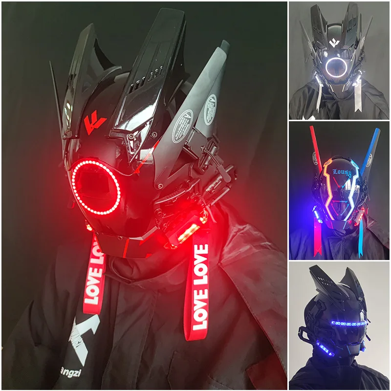 27 Models Pipe dreadlocks Cyberpunk Mask Cosplay Shinobi Mask Special Forces Samurai Masks Triangle Project El With Led Light 1