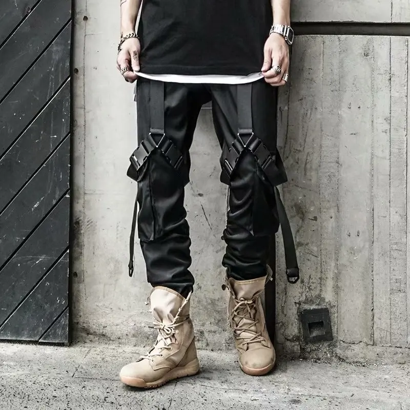 Streetwear Stacked Sweatpants Men Hip Hop Punk Cargo Pants for Male Black Ribbons Harem Harajuku Japanese Fashion Trousers 1