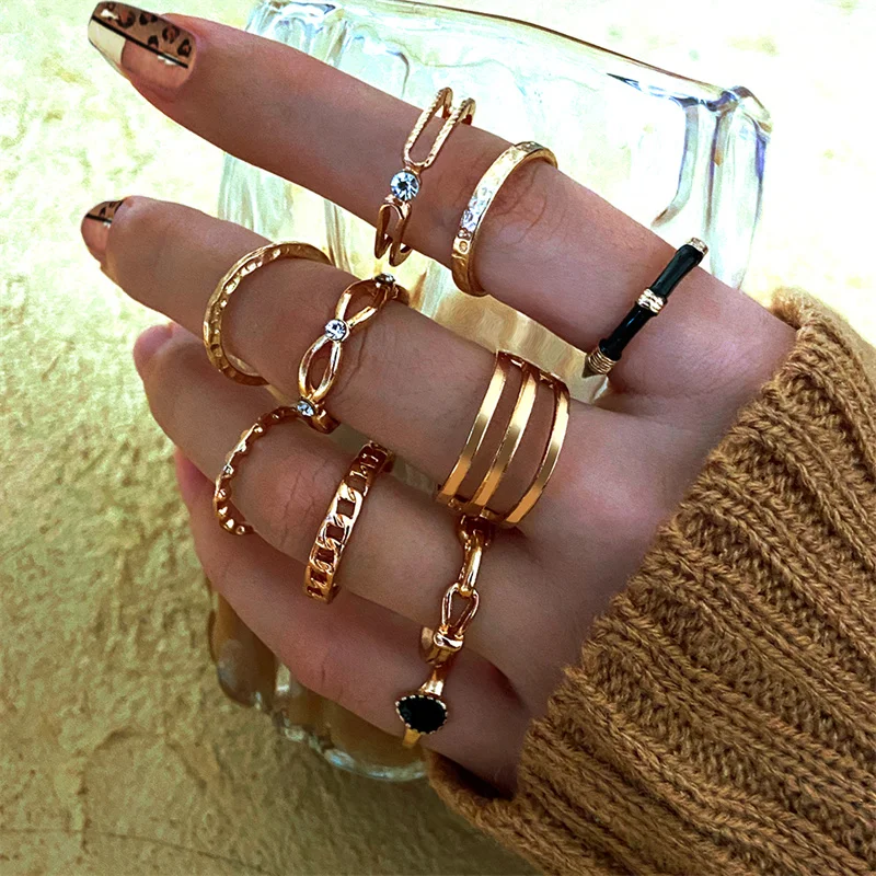 Punk Gothic Herz Ring Set Schwarz Würfel Spaten Ass Silber Retro Strass Charme Finger Schmuck 48 1094477657