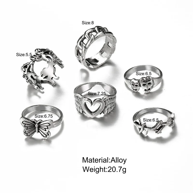 Punk Gothic Herz Ring Set Schwarz Würfel Spaten Ass Silber Retro Strass Charme Finger Schmuck 24 1166198777