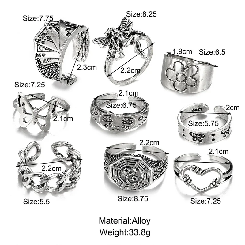 Punk Gothic Herz Ring Set Schwarz Würfel Spaten Ass Silber Retro Strass Charme Finger Schmuck 12 1204828373