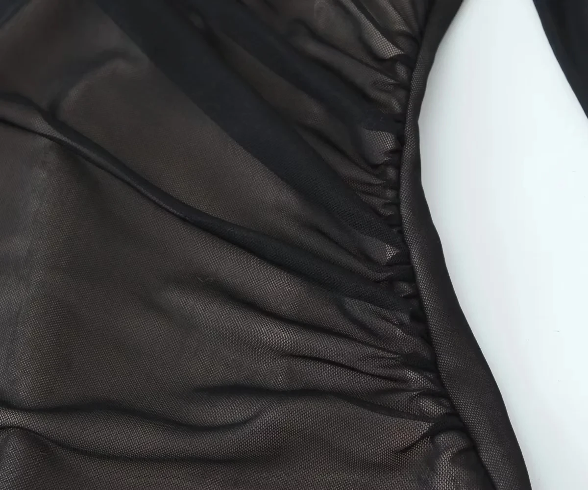 Schwarzer Netz-Bodysuit mit Rüschen und Stehkragen 30 1363998235