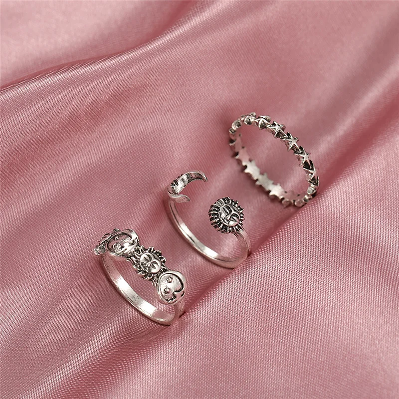 Punk Gothic Herz Ring Set Schwarz Würfel Spaten Ass Silber Retro Strass Charme Finger Schmuck 39 1985476619