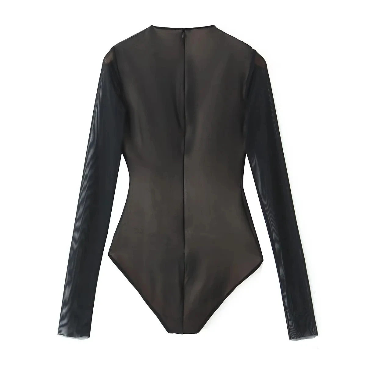 Schwarzer Netz-Bodysuit mit Rüschen und Stehkragen 3 2325342834