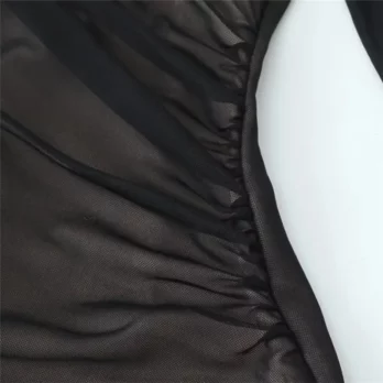 Schwarzer Netz-Bodysuit mit Rüschen und Stehkragen 10 2481193296