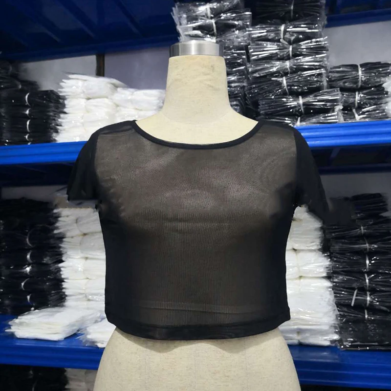 Durchsichtiges Crop Top aus Mesh in Schwarz und Weiß 20 3477062069