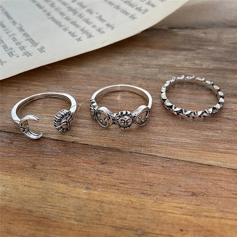 Punk Gothic Herz Ring Set Schwarz Würfel Spaten Ass Silber Retro Strass Charme Finger Schmuck 40 3866497425
