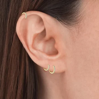 925 Sterling Silver Small Hoop Earrings Zirconia Huggie 14K Gold Plated Cartilage Piercing Ear Cuff Tiny Earrings for Women Men 6