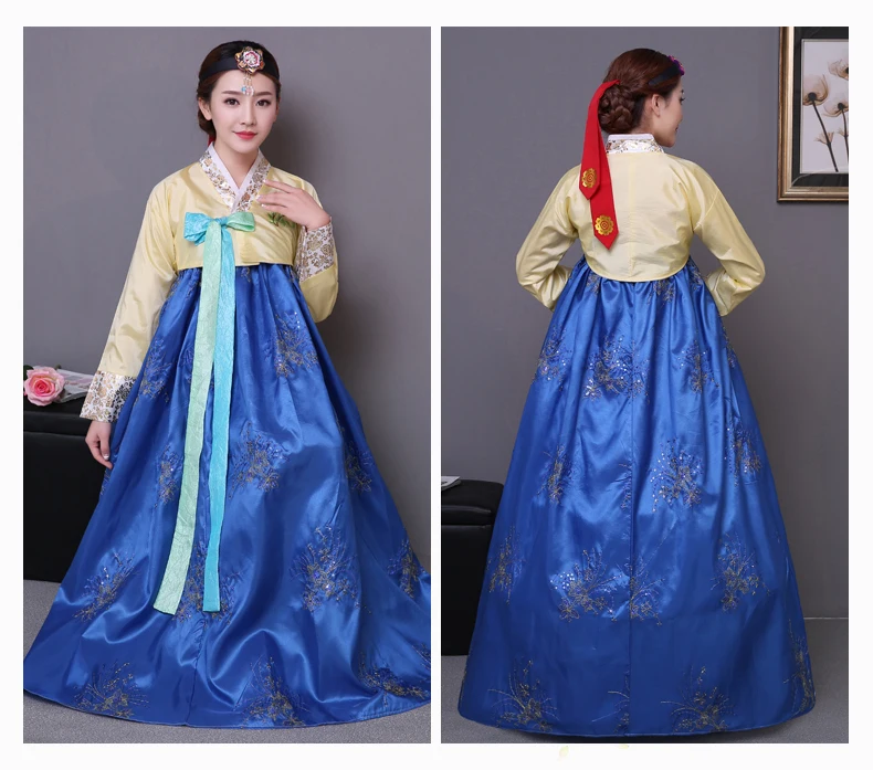 Pailletten Koreanisches traditionelles Kostüm Hanbok Palast Tanzkleid für Bühnenshows 25 1044651455