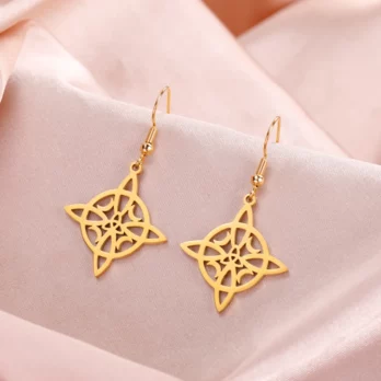 Lucktune Witch Knot Witchcraft Drop Earrings Women Stainless Steel Triskele Ankh Pentagram Symbol Earrings Vintage Jewelry Gift 5