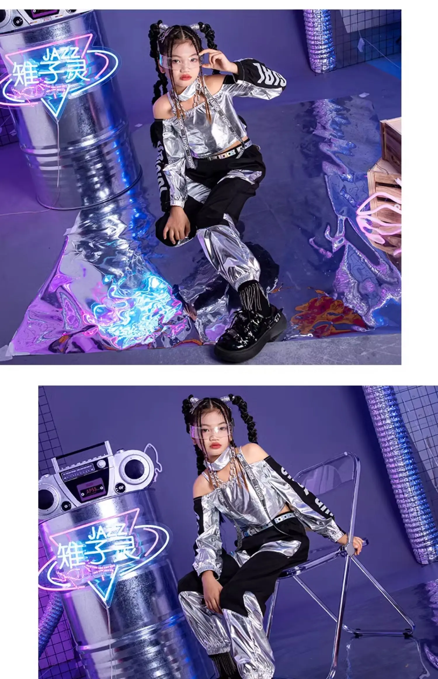 Silber Street Dance Performance Kostüm Hip Hop Jazz Outfit Cheerleading Kleidung YS5251 18 108594411