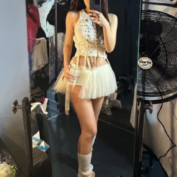 Sexy White Bandage Vest Crop Tops Skirt Shorts Y2k Clothes Kpop Idol Singer Performance Wear Women Jazz Dance Costume  JL5478 6