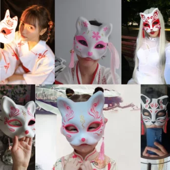 Anime Foxes Mask Japanese Cosplay Rave Hand-Painted Anime Demon Slayer Half Face Cat Masks Masquerade Festival Party Props 6
